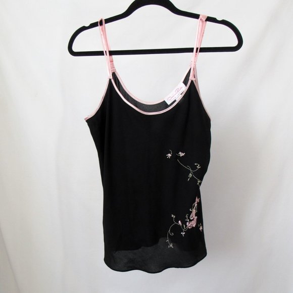 Vintage 90s OSCAR DE LA RENTA Black Floral Tank Top Pink Label Lingerie Top-L - Picture 7 of 9